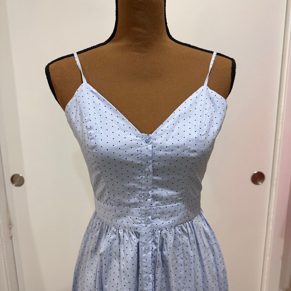 Baby Blue w/ tiny Black Polka Dots